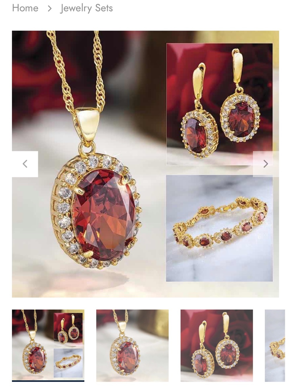 Gold-Tone Red Crystal Bracelet and Pendant Necklace Set